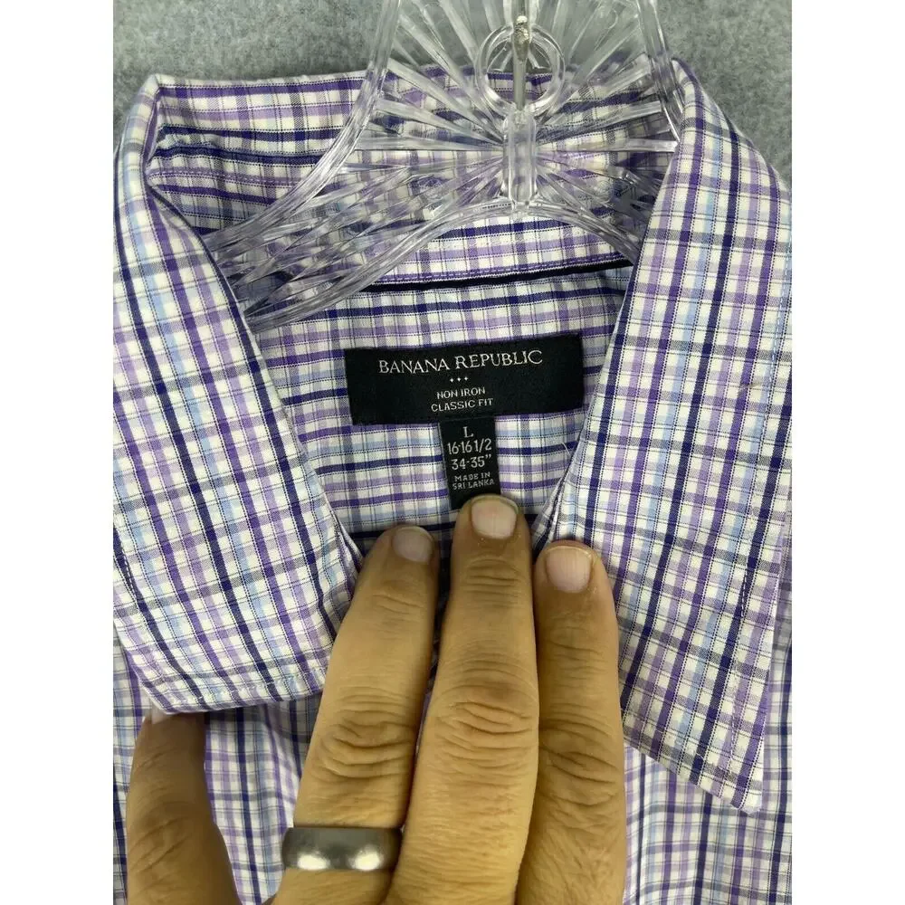 Banana Republic Shirt Mens L Plaid Purple Blue Long Sleeve Button Up Classiccore